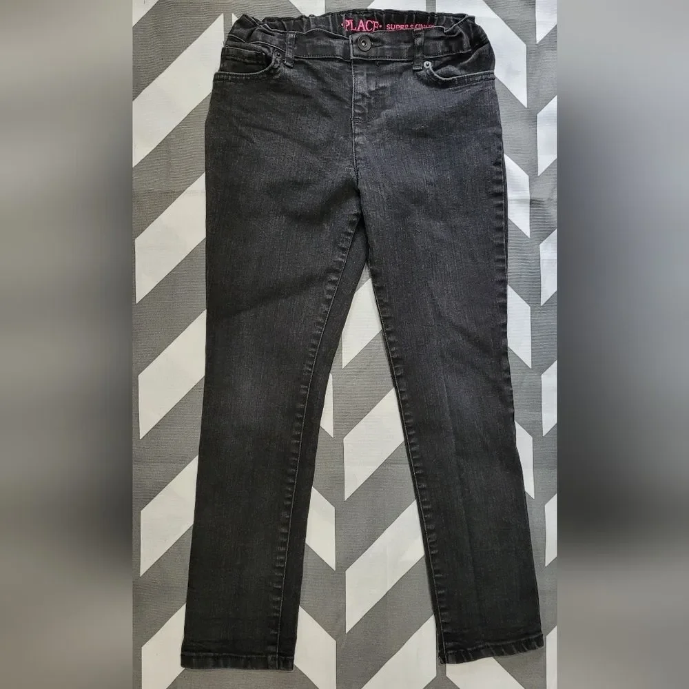The childrens place girls size 8 black super skinny denim jeans